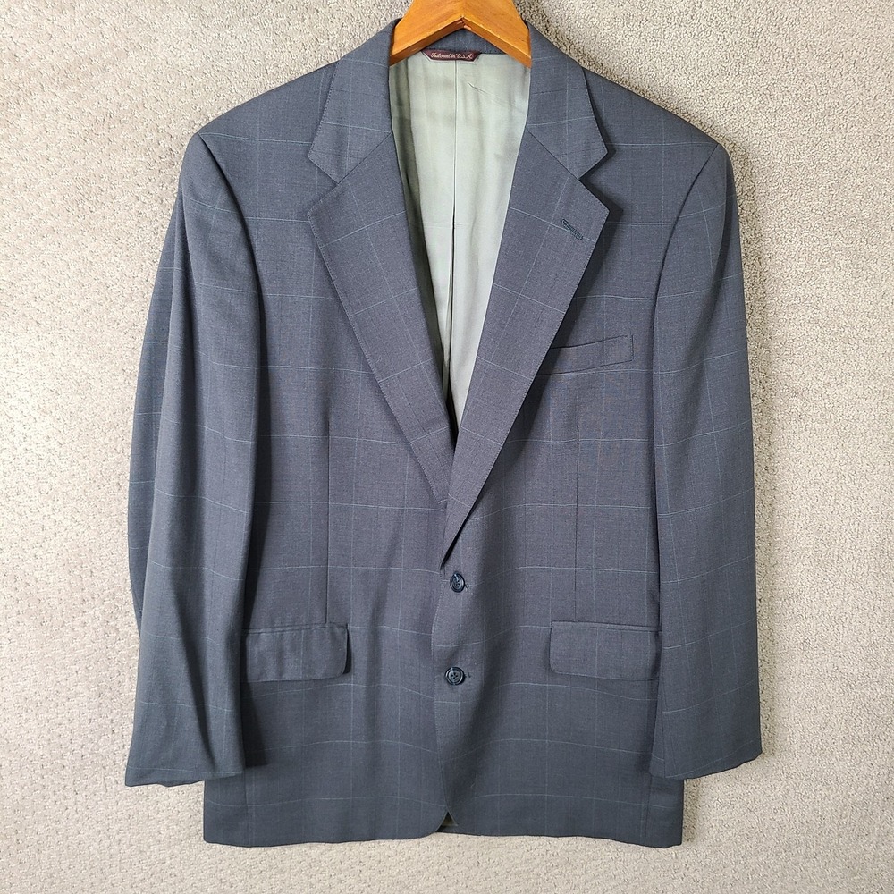 Vintage Joseph & Feiss Jacket Mens 40L Gray Check Blazer 2 Button Suit Coat USA